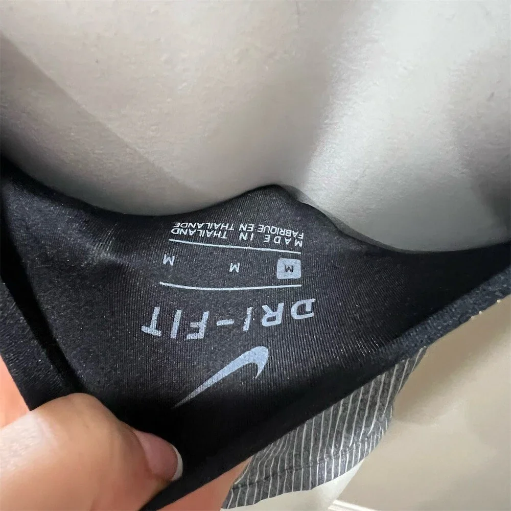 Nike Dri-FIT Girls Tank Top Size M Black Gray Pinstripe Built-In Bra